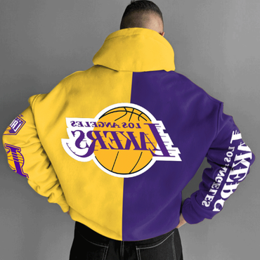 Men's Fashionable Casual Basketball Chic Los Angeles Lakers Print Hoodies