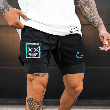 Men's Smiley Print Casual Chic Sports Double Shorts