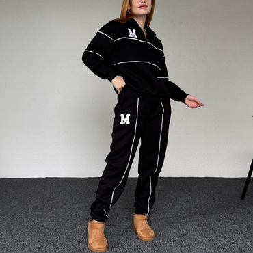 Oversized Varsity Relaxed Zip-neck Chic Sweatshirt And Sweatpants Set