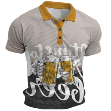 Men's Vintage Beer Drink Print Chic Short Sleeve Polo T-shirt