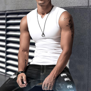 Men's Solid Color V-neck Chic Tank Top Casual Breathable Slim Fit Sleeveless T-shirt