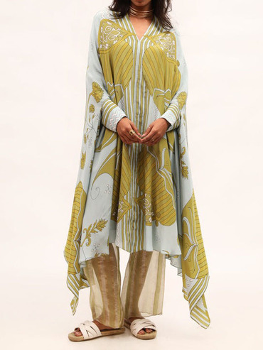 Paisley Print Crepe Kaftan Chic Dress