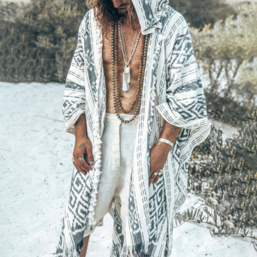 Men's Totem Print Linen Chic Hooded Cape