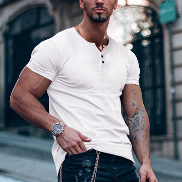 Men's Casual Basic V-neck Chic Cotton Short Sleeve T-shirt