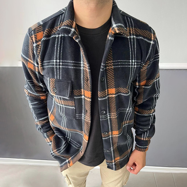 Men's Oversized Casual Fleece Chic Contrast Plaid Jacket