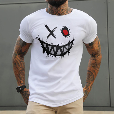 Men's Smile Print Basic Chic Round Neck Cotton T-shirt