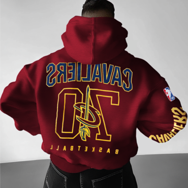 Men's Vintage Loose Outdoor Chic Basketball Cavaliers Racing Foam Print Hoodie Streetwear