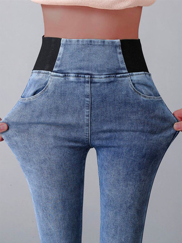 Elasticity Waist Loose Plain Chic Denim Jeans