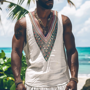 Men's V Neck Ethnic Chic Linen Vest