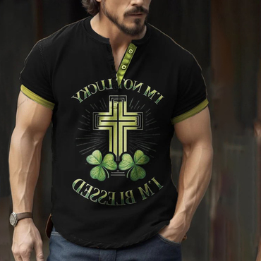 Men's Vintage St. Patrick's Chic Day Printed Henley Neck T-shirt