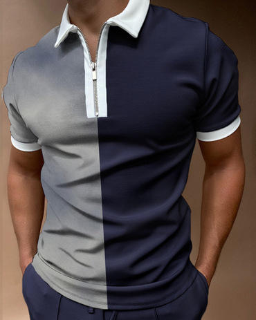 Men's Colorblock Zip Lapel Chic T-shirt Polo Shirt