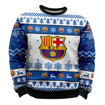 Fc Barcelona Football League Chic Blue Christmas Ugly Sweatshirts