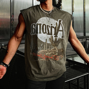 Retro Men's Arizona Print Chic Tank Top Oversized Sleeveless T-shirt