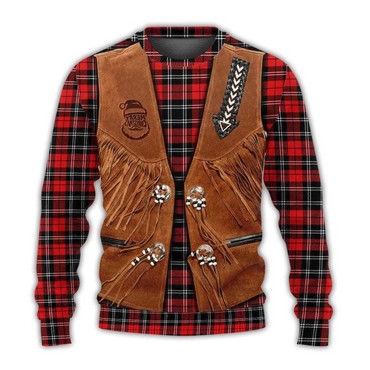 Men's Vintage Santa Cowboy Chic Christmas Plaid Print Crew Neck Ugly Christmas Sweatshirt