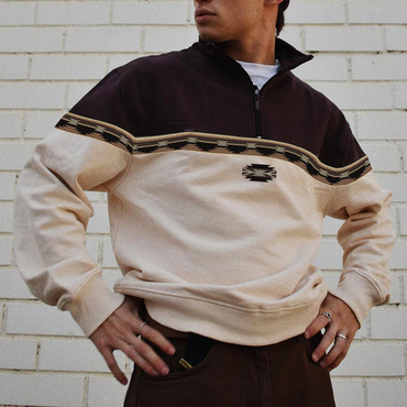 Men's Vintage Print Polo Neck Chic Sweatshirt