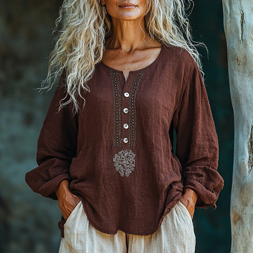 Women's Linen Bohemian Simple Chic Long-sleeved Shirt