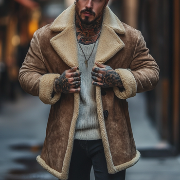 Street Fashion Casual Men's Chic Jacket Mid-length Suede Jacket Jacket