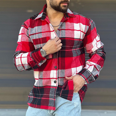 Men's Corduroy Long Sleeve Chic Check Print Casual Jacket