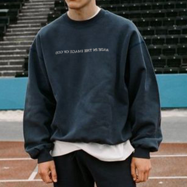 Simple 'make In The Chic Image Of Good' Printed Men's Crew Sweatshirt