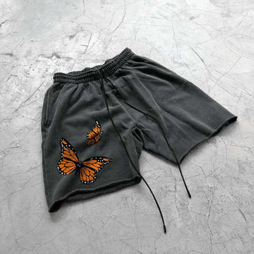 Street Trend Butterfly Art Print Chic Track Shorts