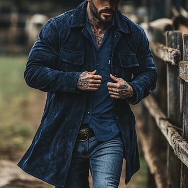 Retro Men's Outdoor Western Chic Style Mid-length Jacket