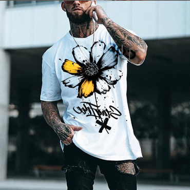 Fashion Casual Flower Print Chic T-shirt Men