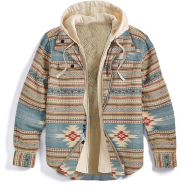 Ethnic Geometric Texture Fleece Chic Hooded Jacket