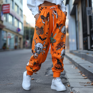 Halloween Butterfly Pumpkin Pattern Chic Women's Jogger Casual Pants