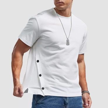 Men's Casual Buttoned Short Sleeve Chic T-shirt Men's Pure Cotton Loose Short Sleeve Top