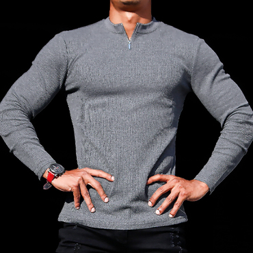 Men's Sports Long-sleeved Fitness Chic Training Tops Outdoor Running Long-sleeved T-shirts Casual Breathable Slim Cotton Zip