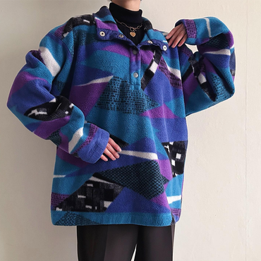 Women's Retro Geometric Fleece Chic Lapel Sweatshirt