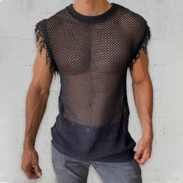 Men's Mesh Knit Fringed Chic Sleeveless Tank Top