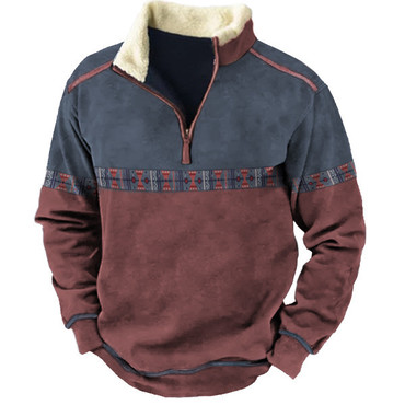 Men's Aztec Quarter Zip Chic Color Contrast Winter Sweatshirt