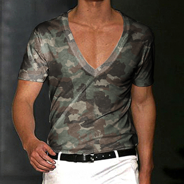 Men's Patriotic Camo Print Chic Casual Deep V Neck T-shirt