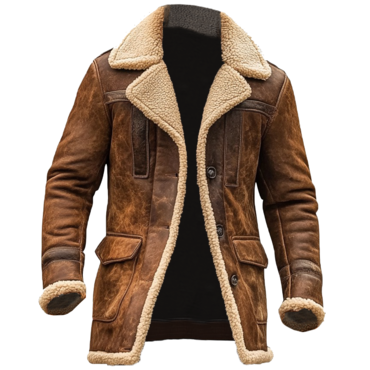 Men's Vintage Suede Patchwork Chic Lamb Fleece Multi-pocket Reverse Collar Outdoor Jacket Coat