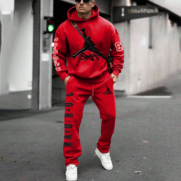 Unisex Jumper Basketball Print Chic Casual Rose Red Hoodies And Sweatpants Set