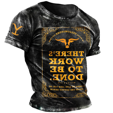 Men's Yellowstone Western Cowboy Print Chic Daily Short Sleeve Crew Neck T-shirt