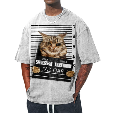 Men's Funny Animal Bad Chic Cat Art Print Graphic Print Casual Crew Neck Oversized T-shirt