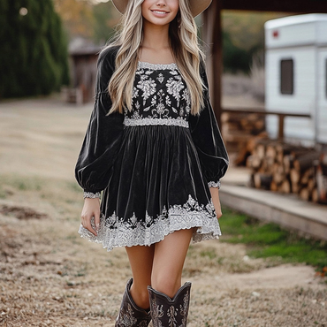 Cowgirl Vintage Velvet Mini Chic Dress