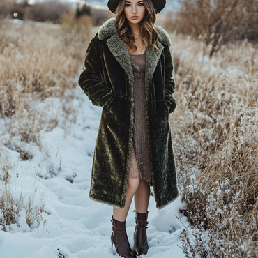 Women's Velvet Oversize Retro Chic Casual Fur Collar Long Coat