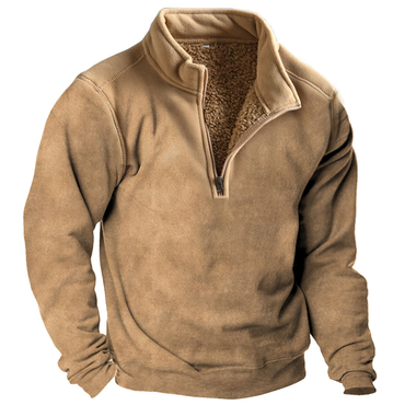 Men's Outdoor Thickened Warm Chic Stand Collar Zipper Bottom Fleece Sweatshirt Jacket