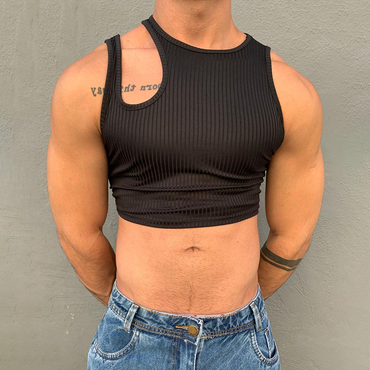 Men's Sexy Asymmetric Cropped Chic Knit Tank Top