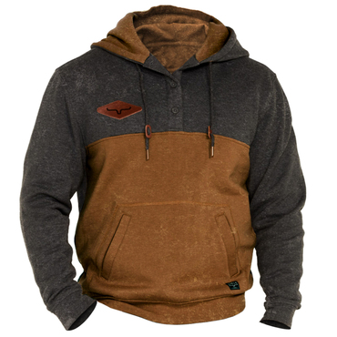 Men's Outdoor Retro Fleece Chic Thick Contrast Color Hoodie