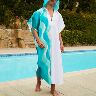 Kaftan Men's Beach Vacation Chic Wave Printed Hooded Robe