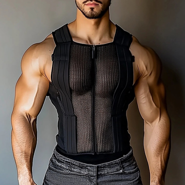 Men's See-through Mesh Chic Zipper Sleeveless Tank