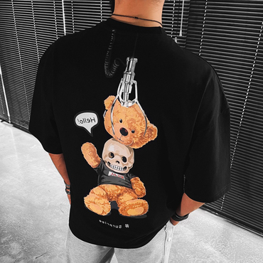 Surprise Letter Teddy Bear Print Chic Short-sleeved T-shirt