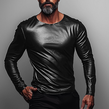 Men's Leather Round Collar Chic Shirt