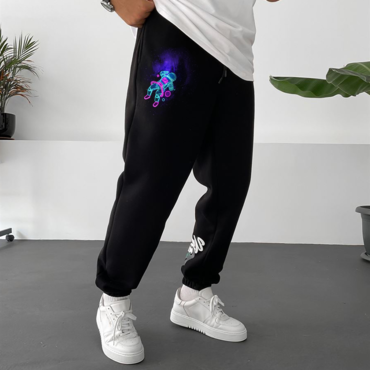 Trendy Fluorescent 'spaceman' Print Chic Oakland Fleece Men's Sweatpants