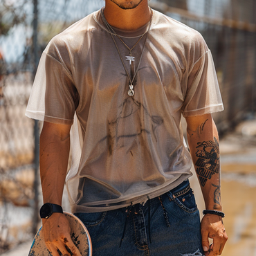 Men's Sexy Mesh See-through Chic Short-sleeved T-shirt