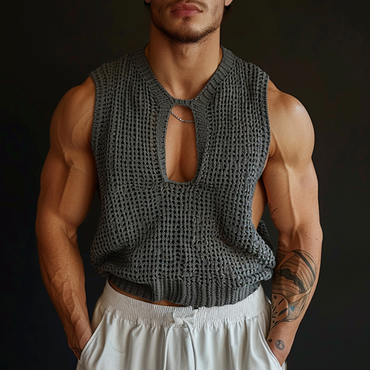 Men's Spring And Summer Chic Holiday Personalized Knitted Sleeveless Tank Top